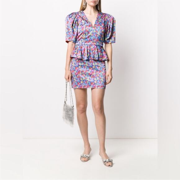 ROTATE BIRGER CHRISTENSEN Mindy Floral Peplum Mini Dress Size 6 Feminine Bold - Picture 1 of 15